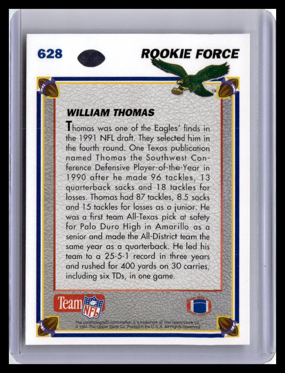 1991 Upper Deck #628 William Thomas (RC)