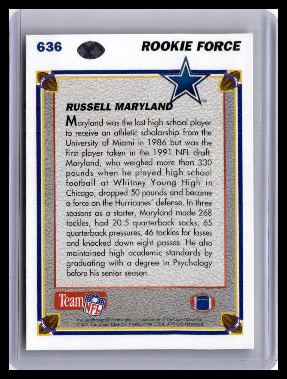 1991 Upper Deck #636 Russell Maryland (RC)