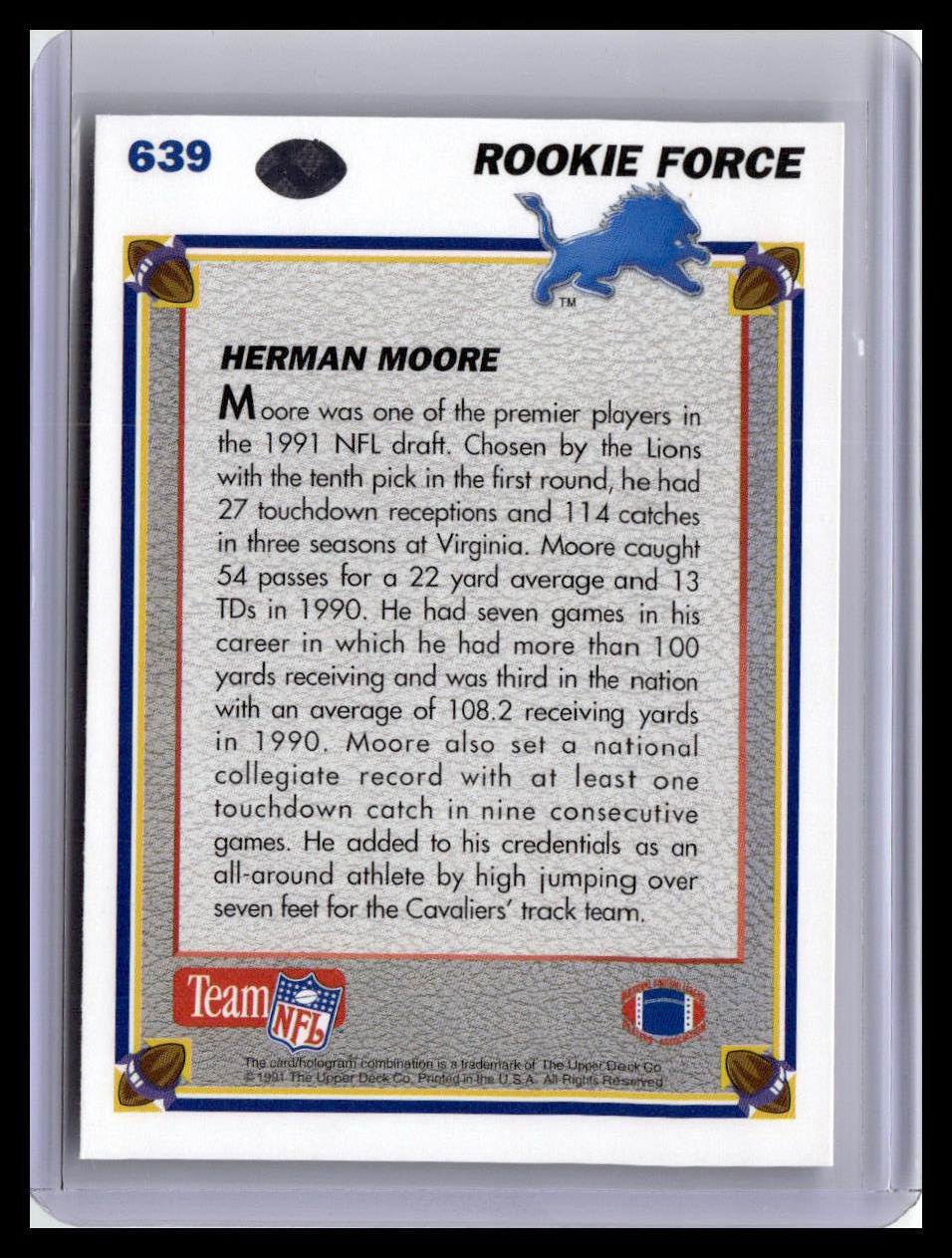 1991 Upper Deck #639 Herman Moore (RC)