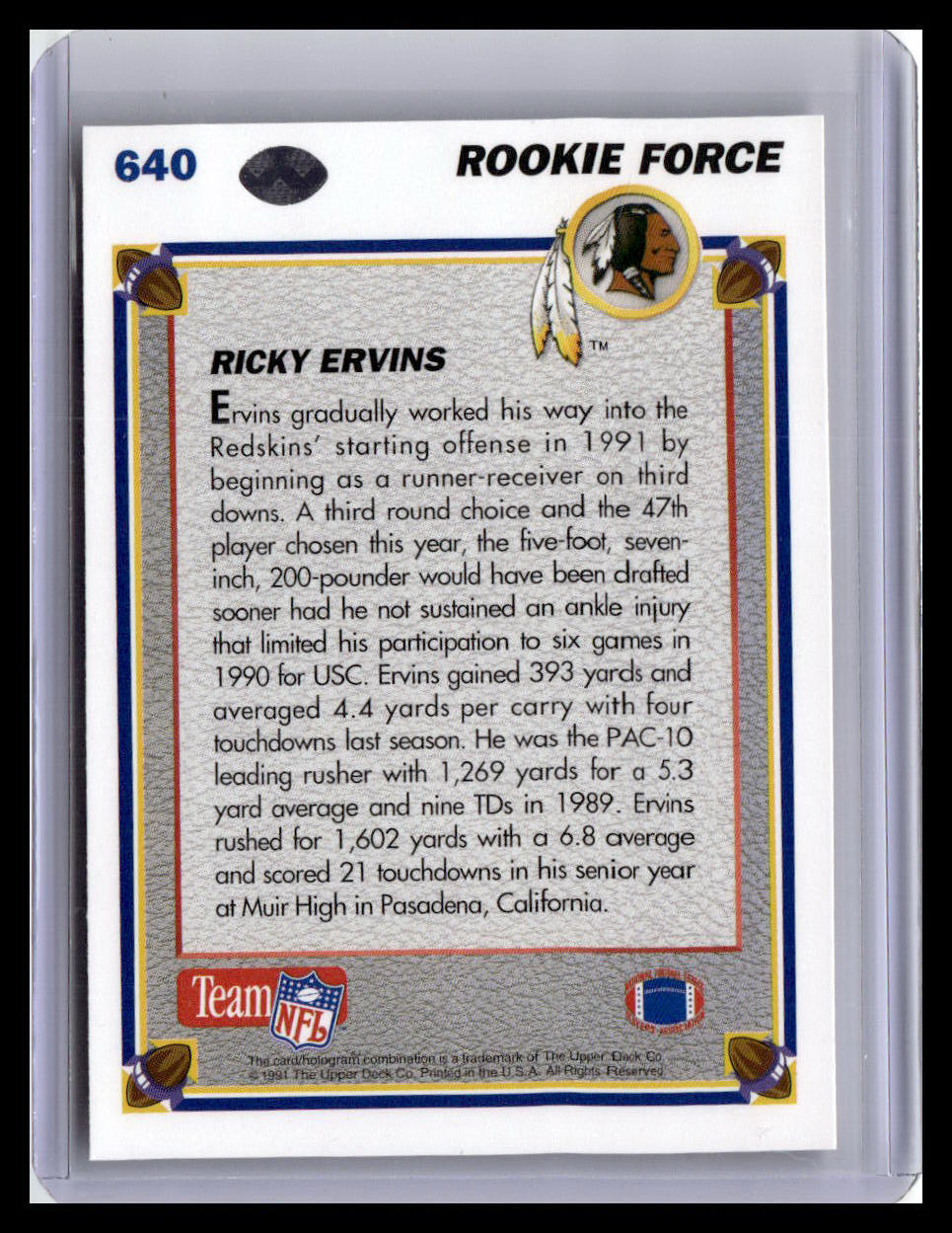 1991 Upper Deck #640 Ricky Ervins (RC)
