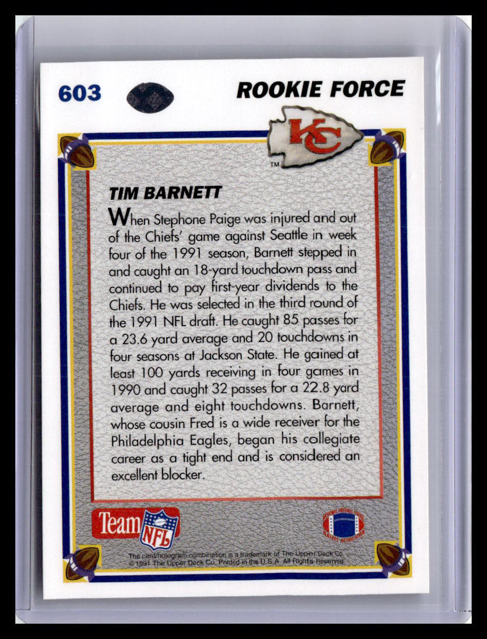 1991 Upper Deck #603 Tim Barnett (RC)
