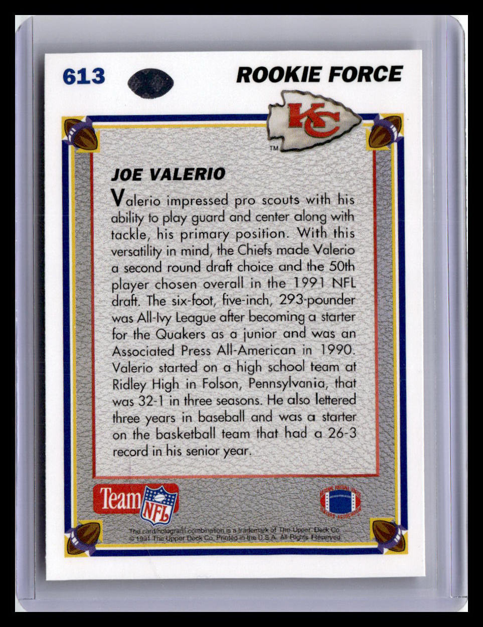 1991 Upper Deck #613 Joe Valerio (RC)