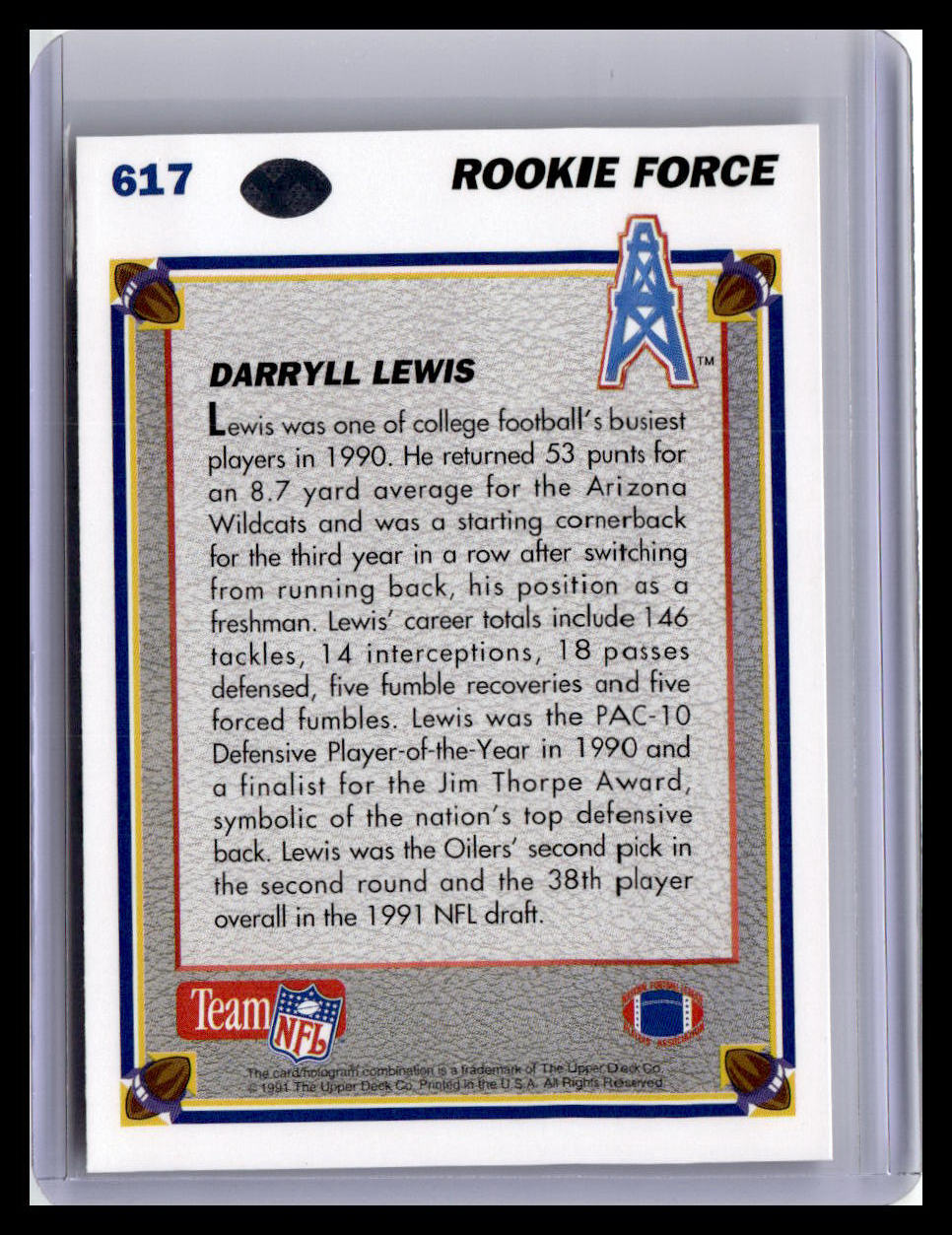1991 Upper Deck #617 Darryll Lewis (RC)