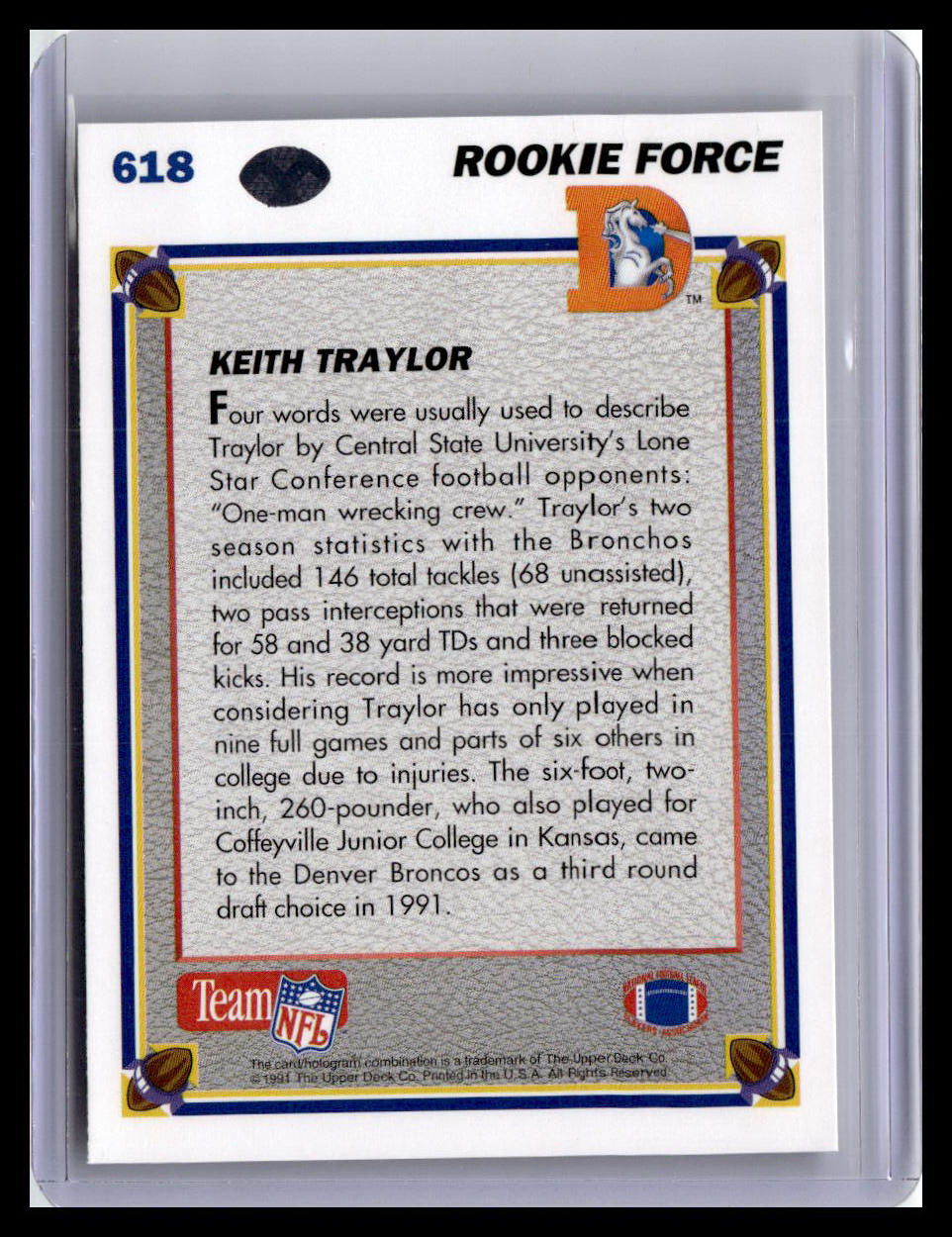1991 Upper Deck #618 Keith Traylor (RC)
