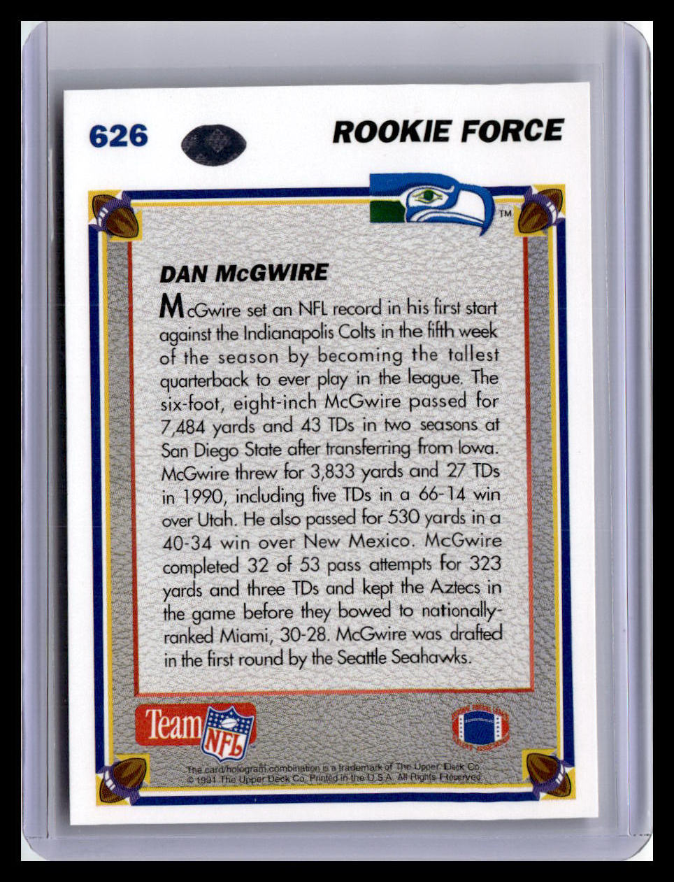 1991 Upper Deck #626 Dan McGwire (RC)