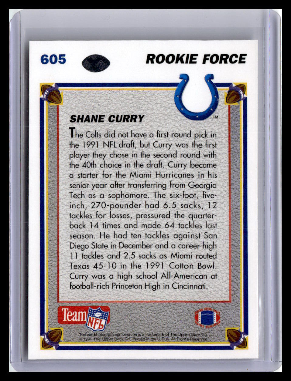 1991 Upper Deck #605 Shane Curry (RC)
