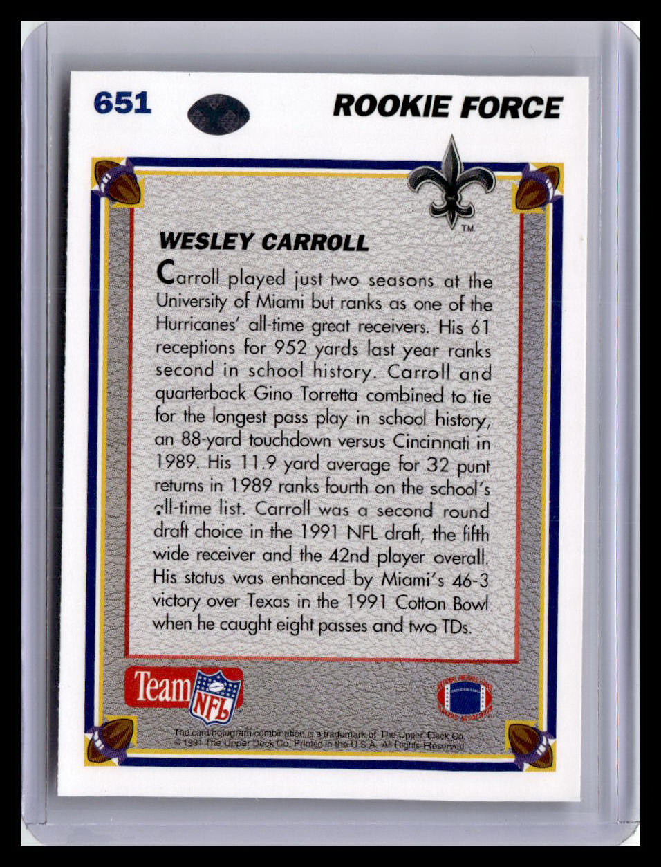 1991 Upper Deck #651 Wesley Carroll (RC)