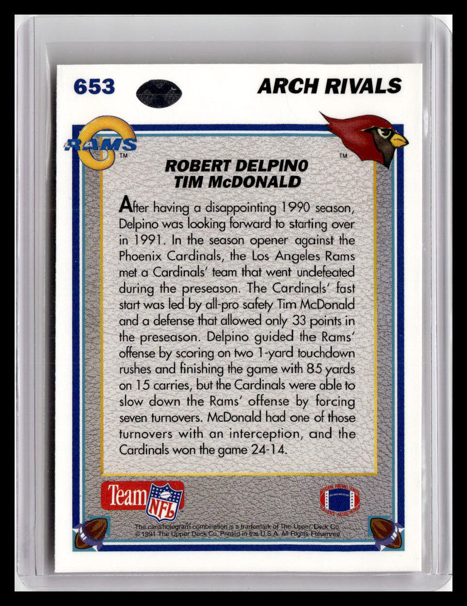 1991 Upper Deck #653 Robert Delpino / Tim McDonald