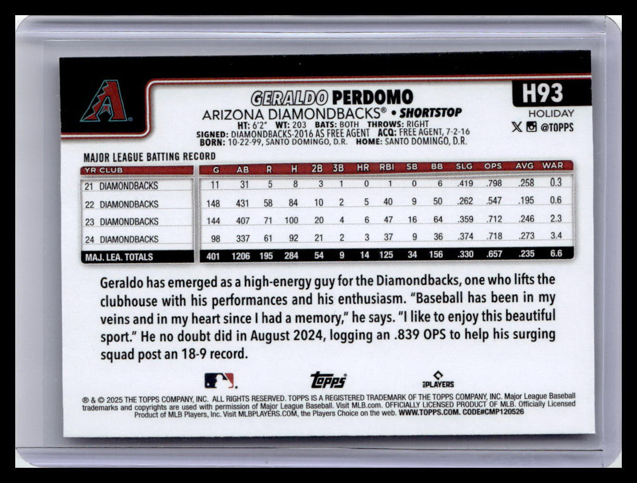 2025 Topps Holiday #H93 Geraldo Perdomo