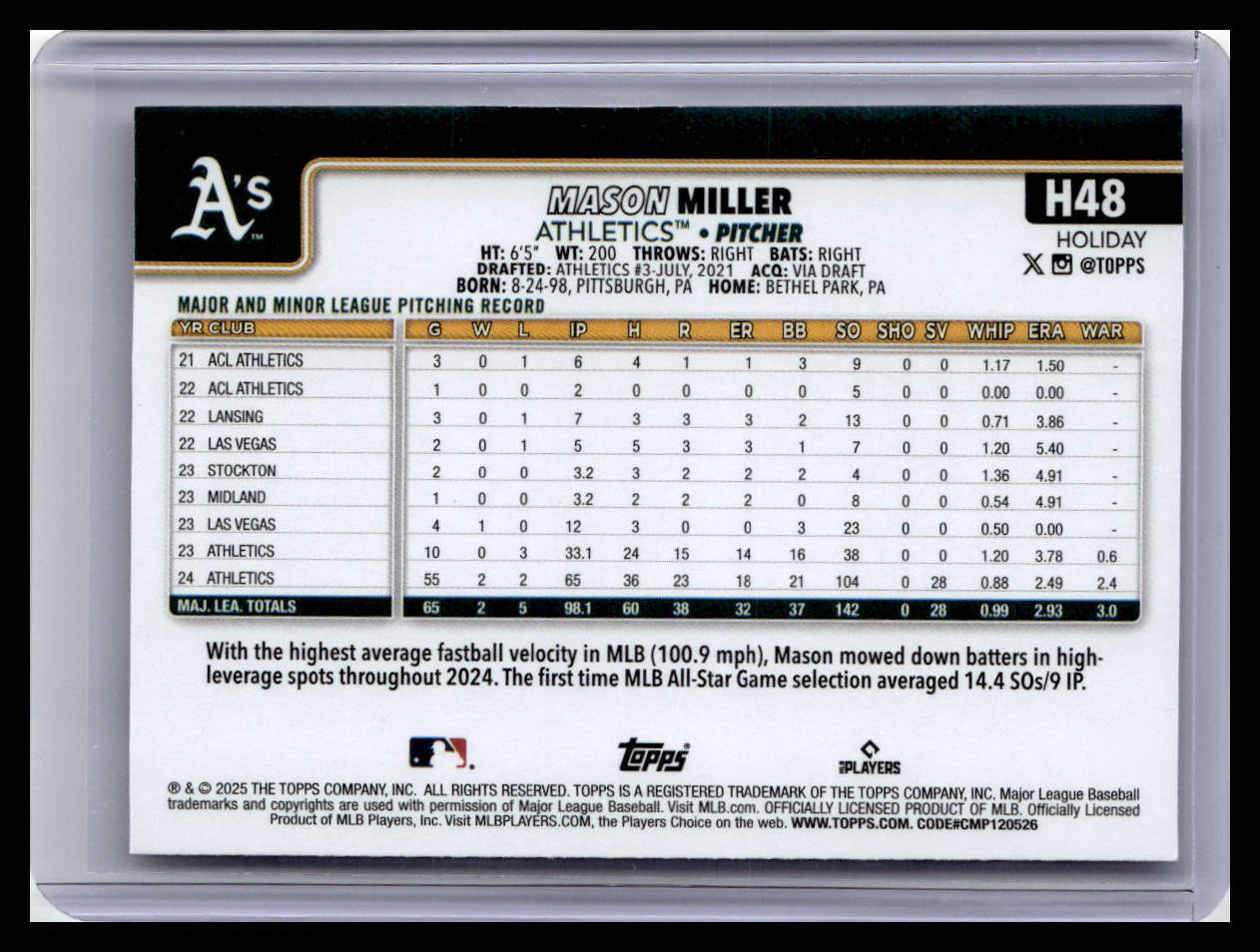 2025 Topps Holiday #H48 Mason Miller