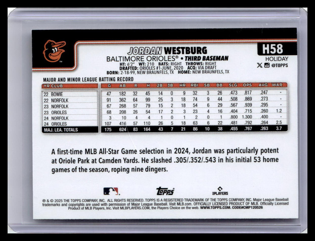 2025 Topps Holiday #H58 Jordan Westburg