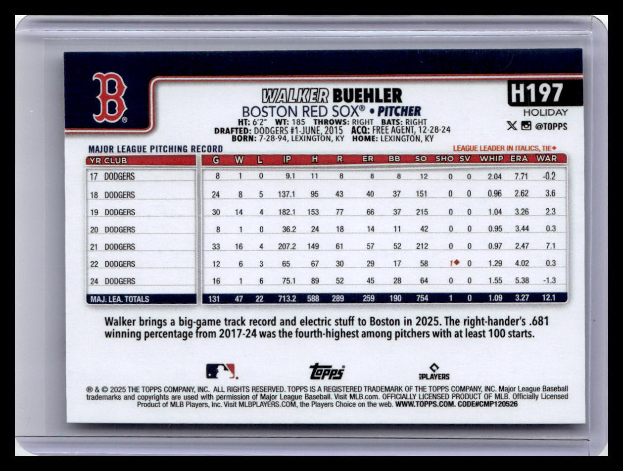 2025 Topps Holiday #H197 Walker Buehler
