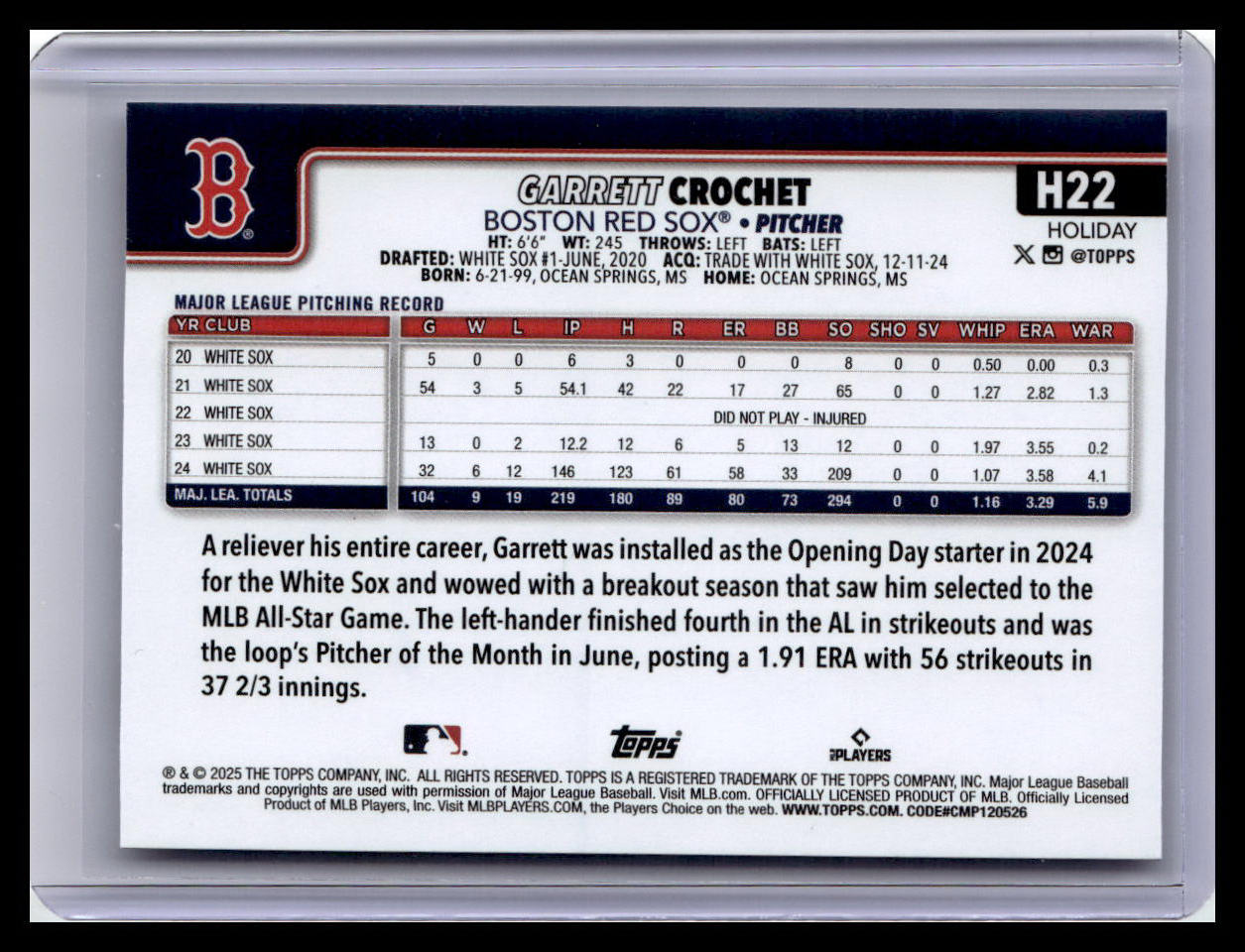 2025 Topps Holiday #H22 Garrett Crochet