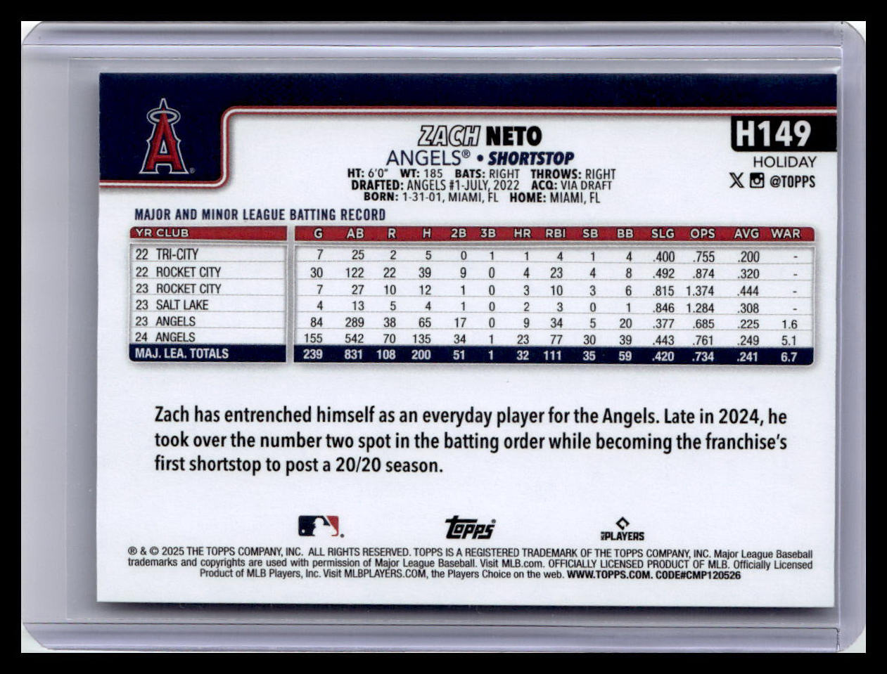 2025 Topps Holiday #H149 Zach Neto
