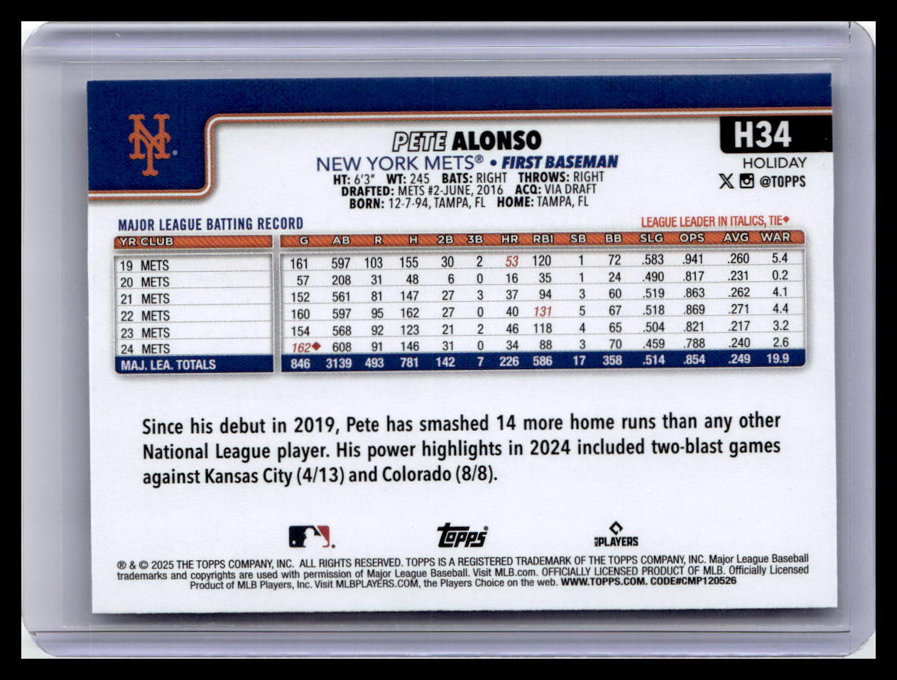 2025 Topps Holiday #H34 Pete Alonso