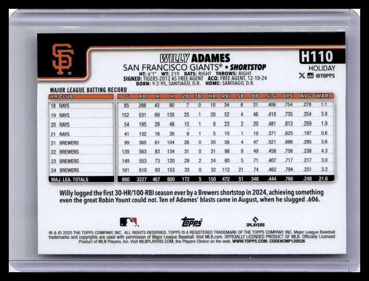 2025 Topps Holiday #H110 Willy Adames