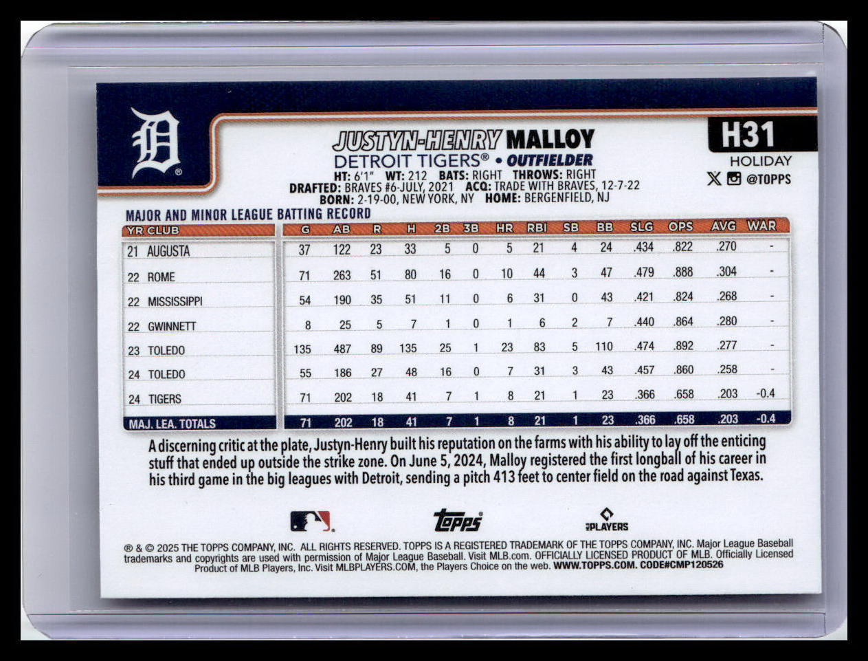 2025 Topps Holiday #H31 Justyn-Henry Malloy (RC)