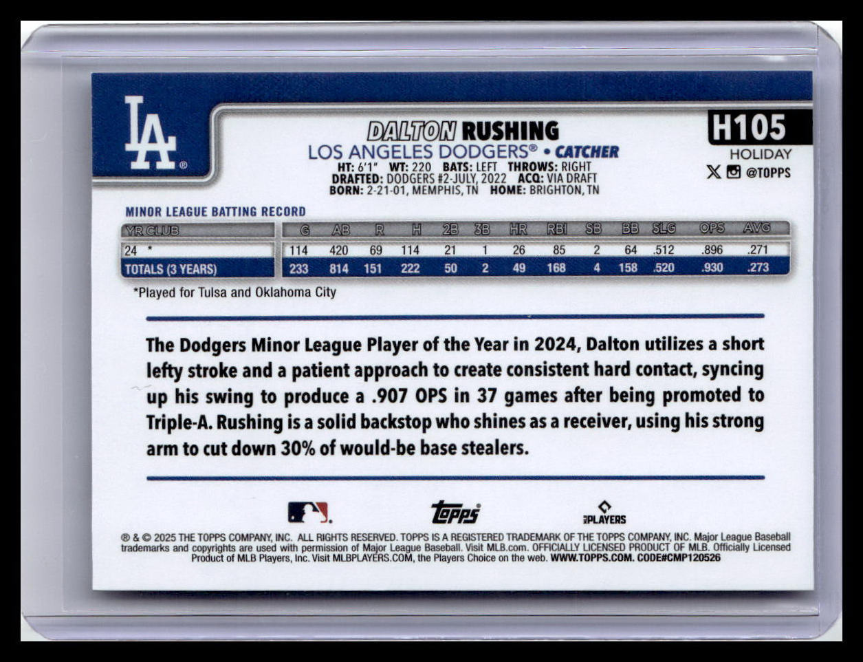2025 Topps Holiday #H105 Dalton Rushing (RC)