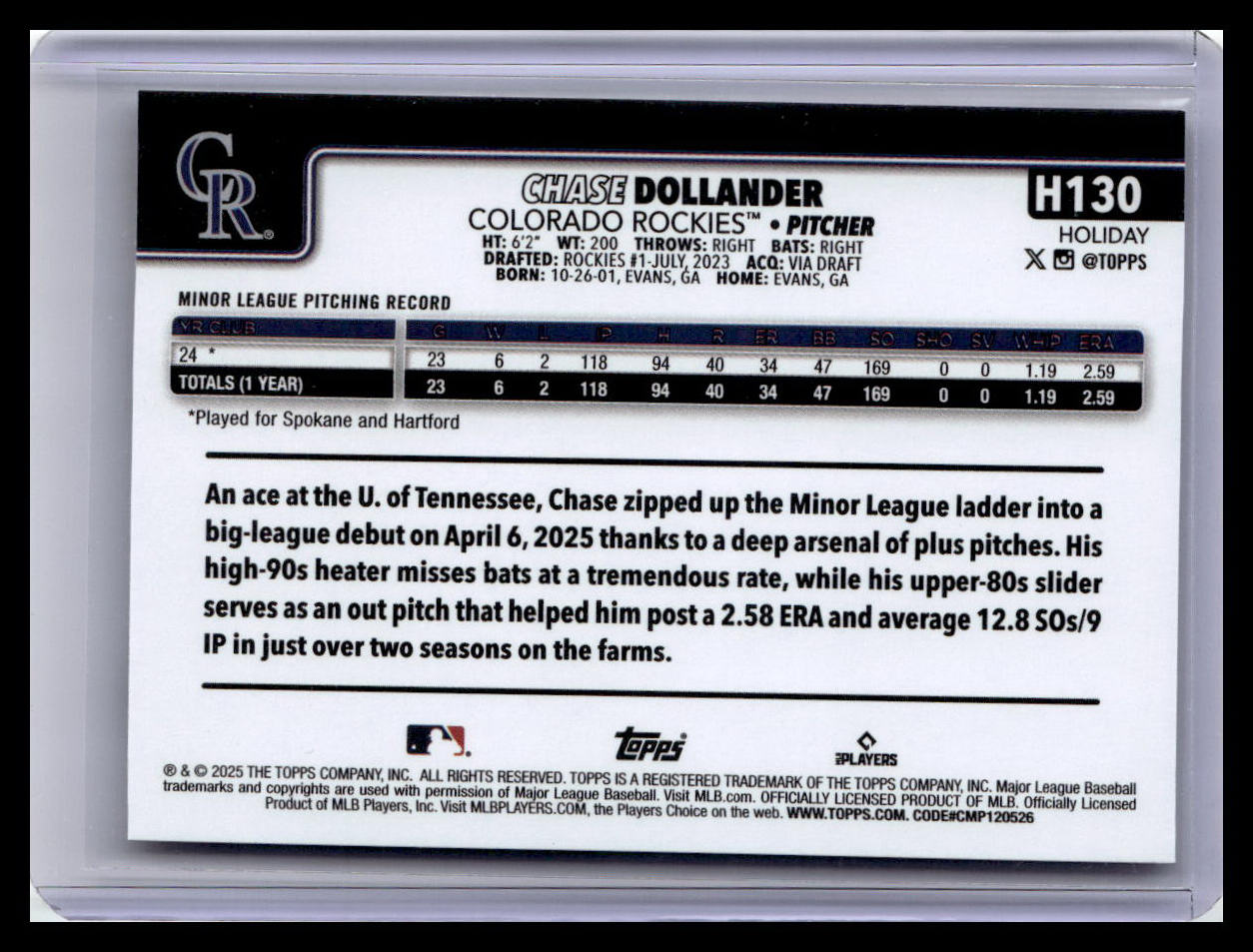 2025 Topps Holiday #H130 Chase Dollander (RC)