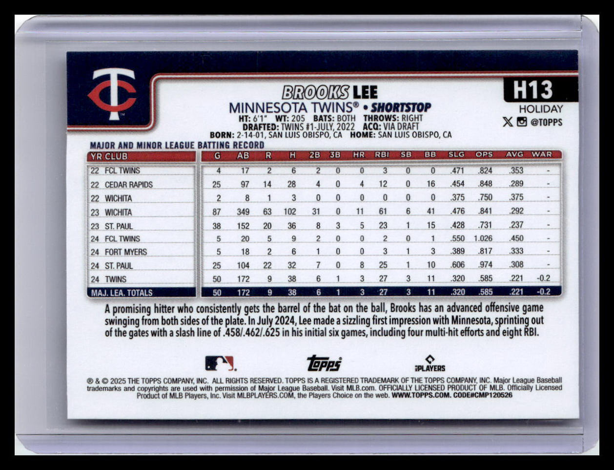 2025 Topps Chrome #234 Brooks Lee (RC)