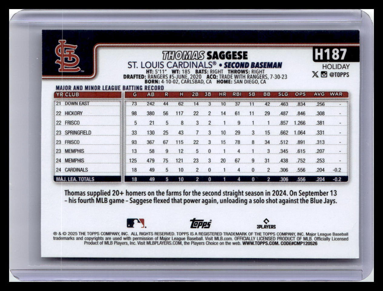2025 Topps Chrome #87 Thomas Saggese (RC)
