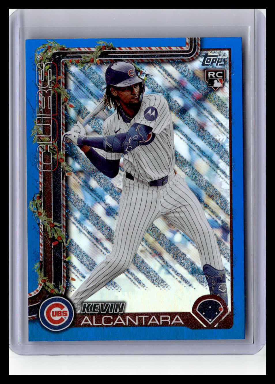 2025 Topps Holiday #H109 Kevin Alcántara (RC) Blue Metallic Glitter