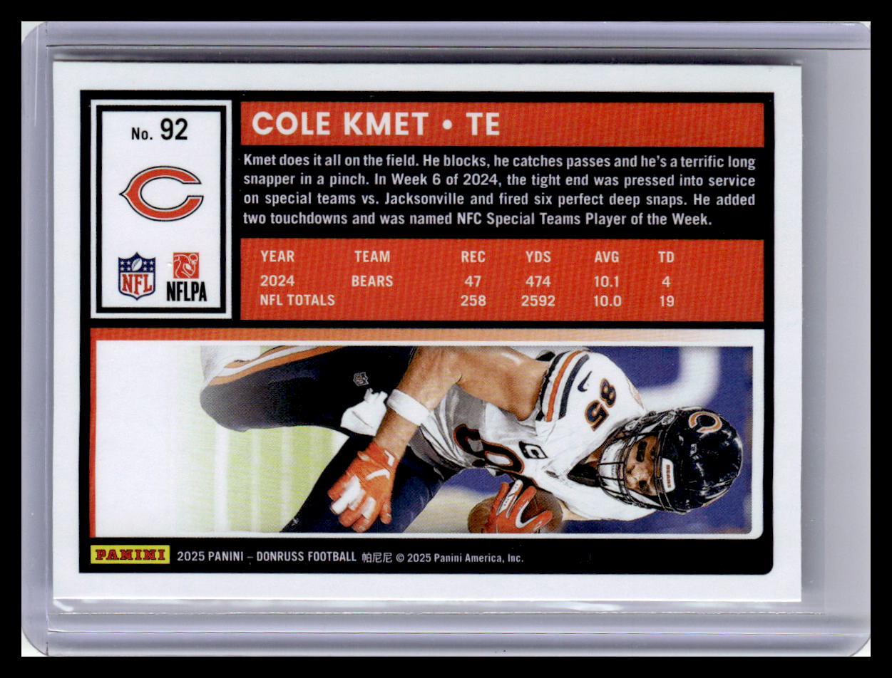 2025 Donruss #92 Cole Kmet