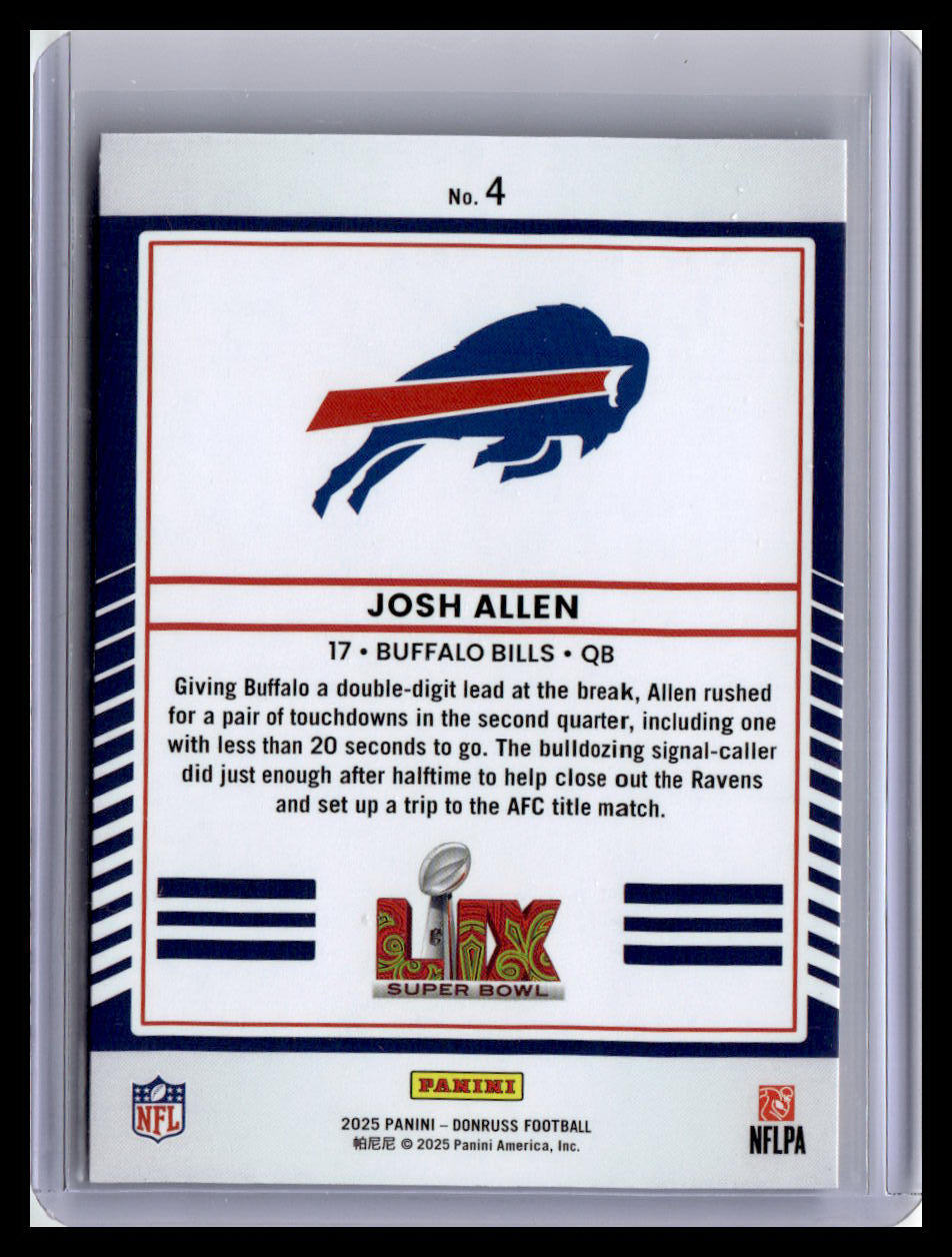 2025 Donruss #4 Josh Allen Road to the Super Bowl Divisional Round