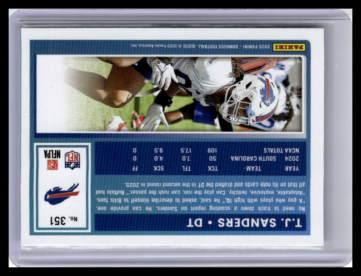 2025 Donruss #351 T.J. Sanders Rated Rookie