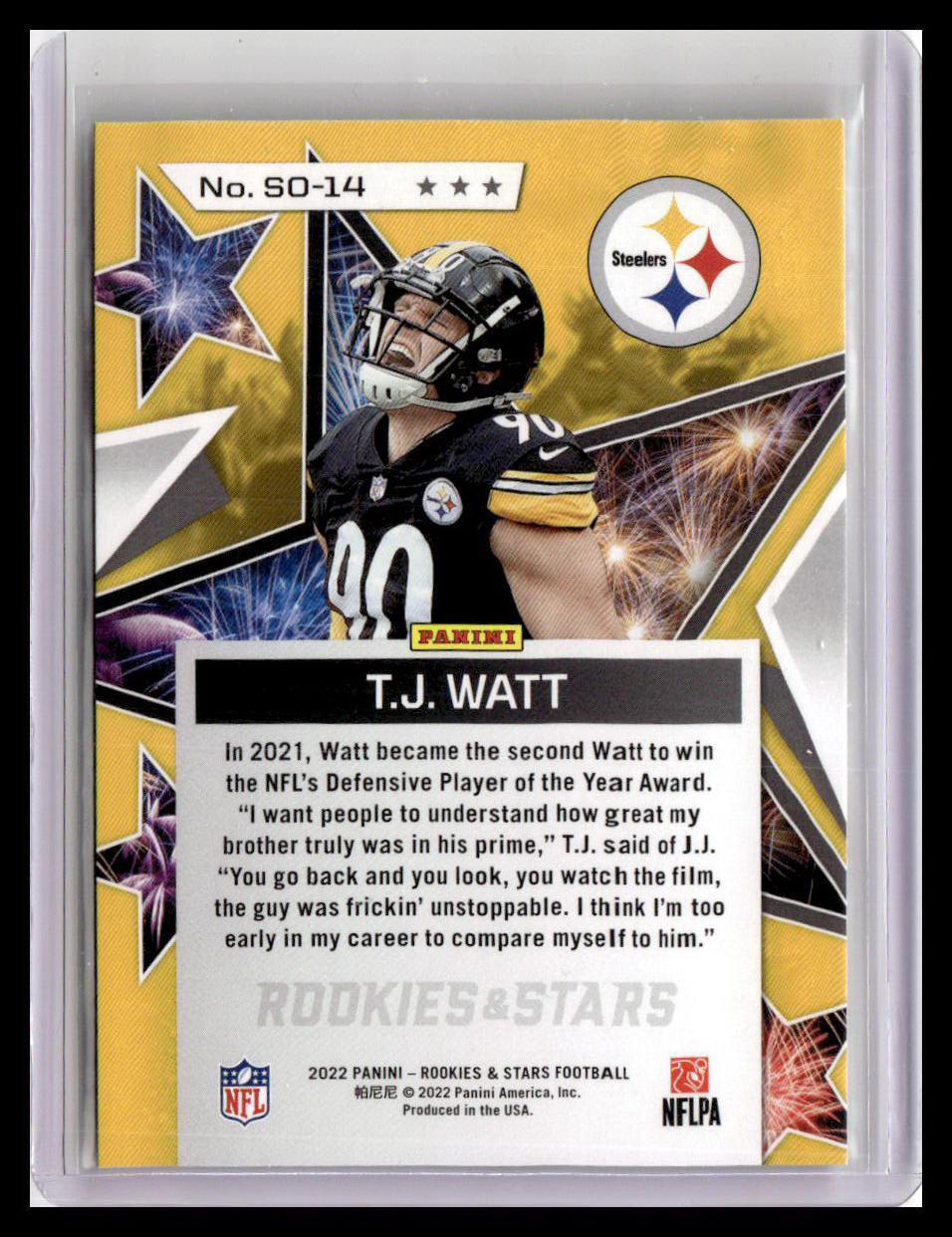 2022 Panini Rookies & Stars #SO-14 T.J. Watt Standing Ovation