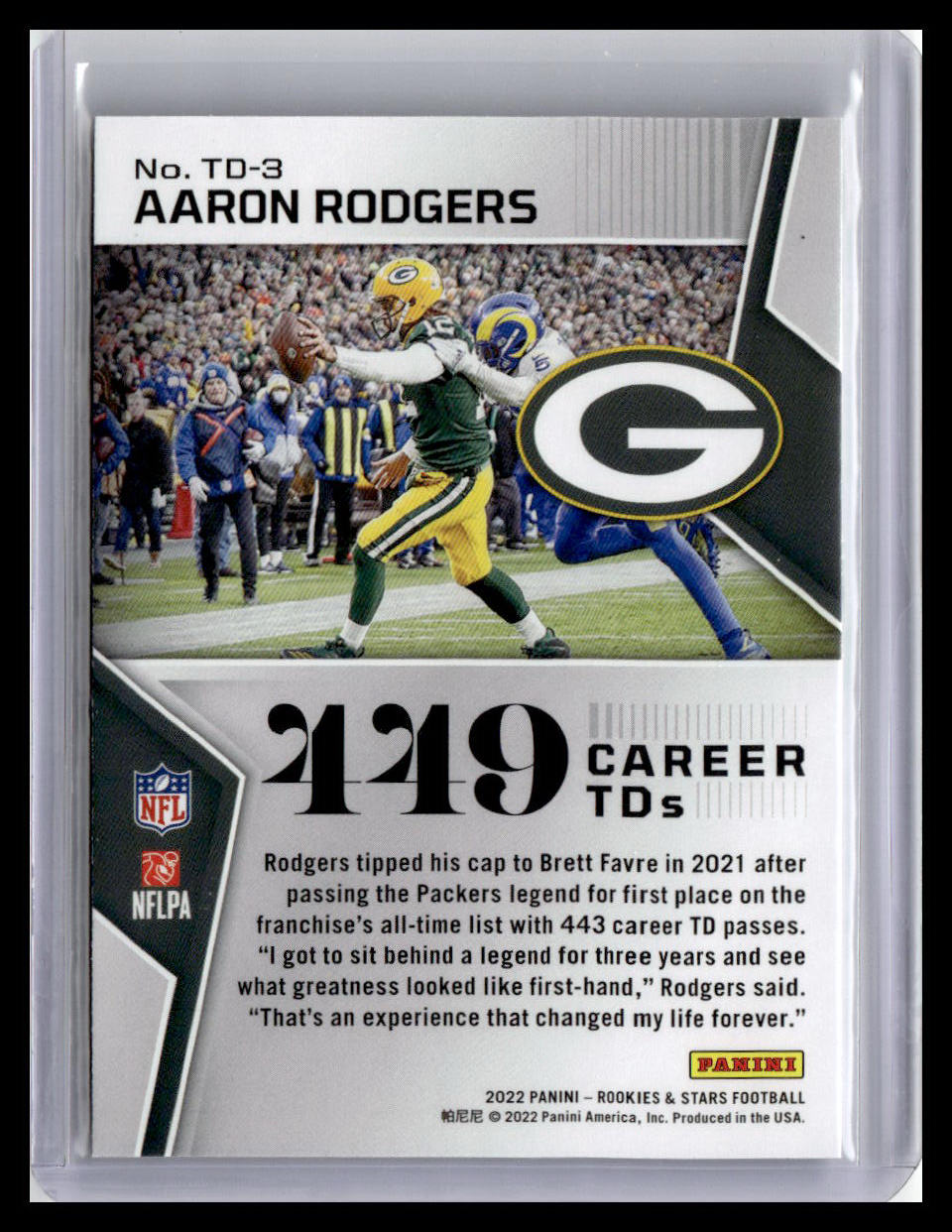 2022 Panini Rookies & Stars #TD-3 Aaron Rodgers Touchdown Club