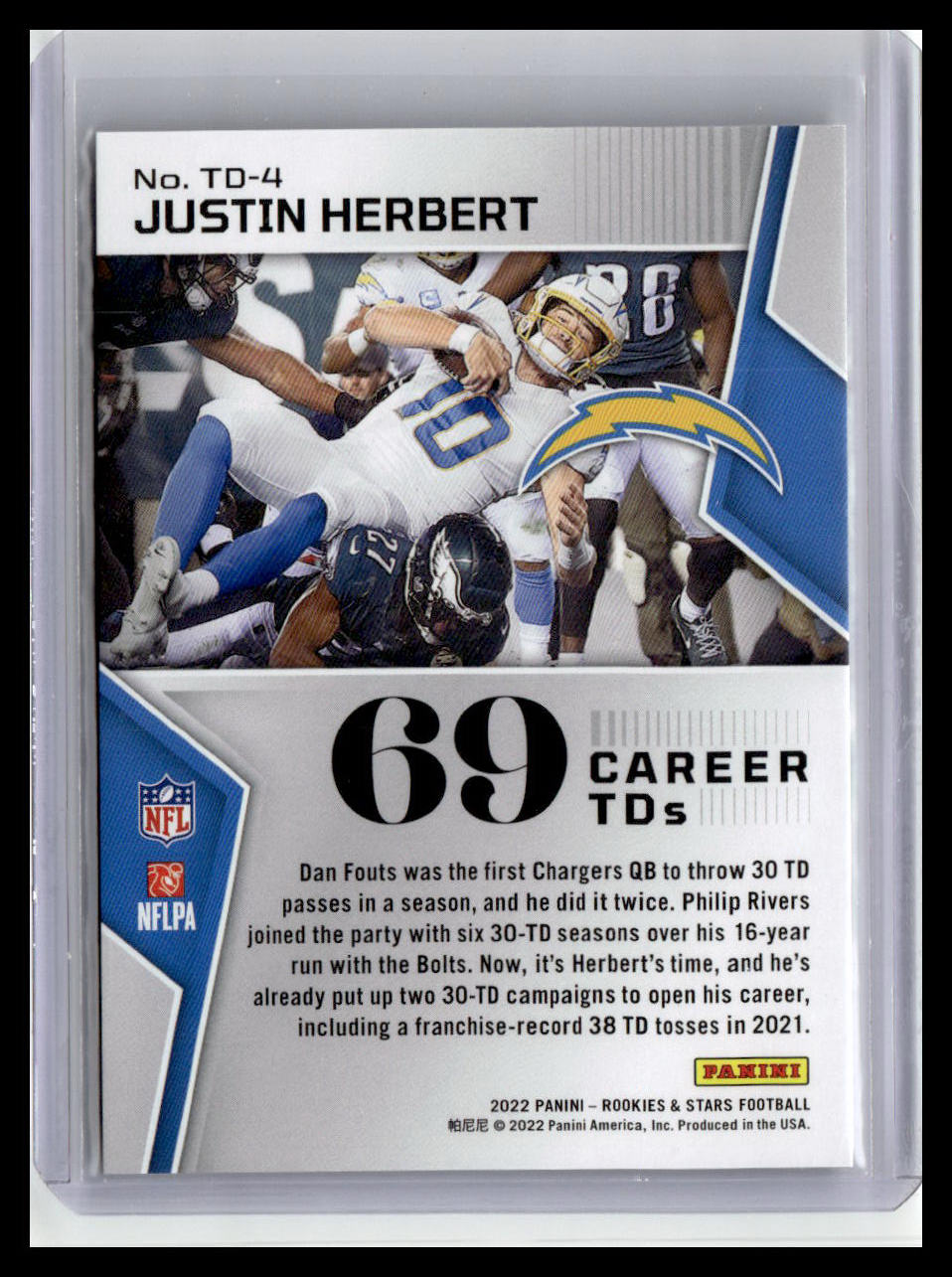 2022 Panini Rookies & Stars #TD-4 Justin Herbert Touchdown Club 2/35