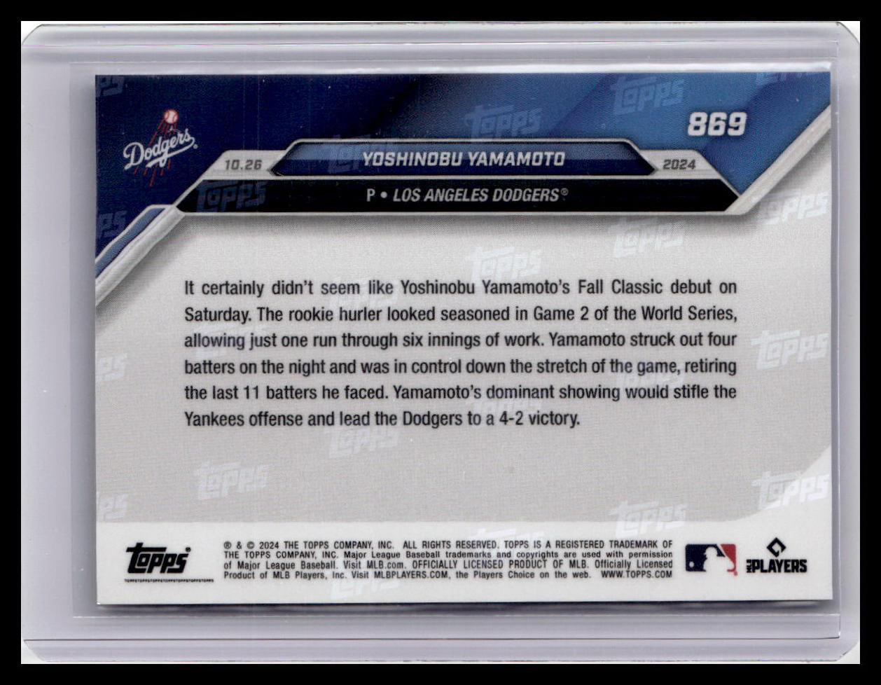 2024 Topps Now #869 Yoshinobu Yamamoto