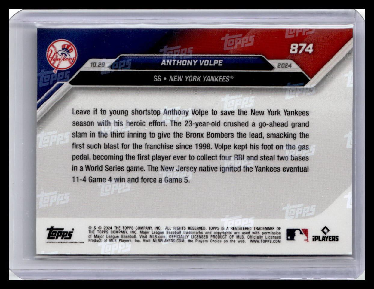 2024 Topps Now #874 Anthony Volpe