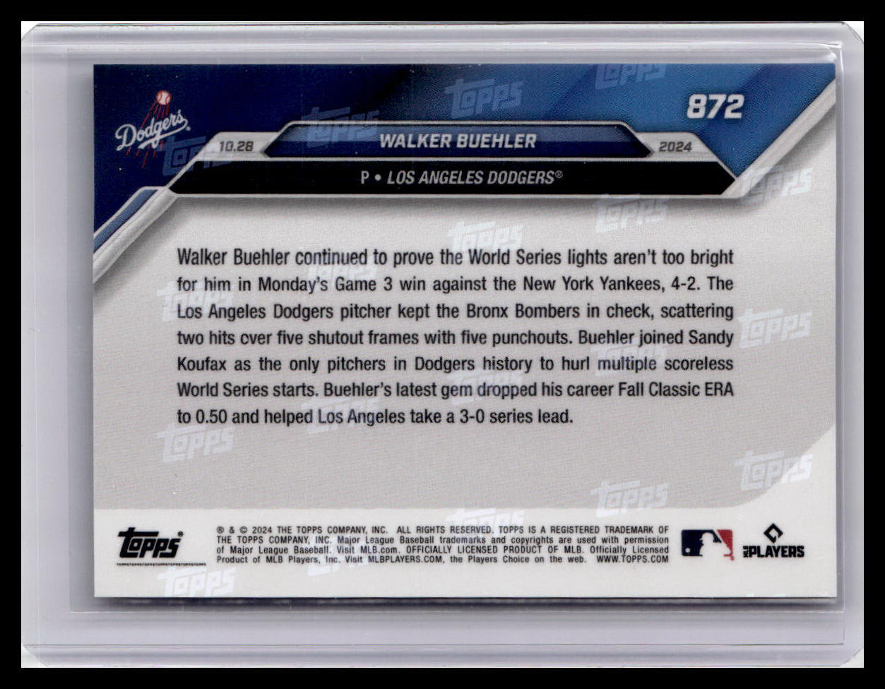 2024 Topps Now #872 Walker Buehler
