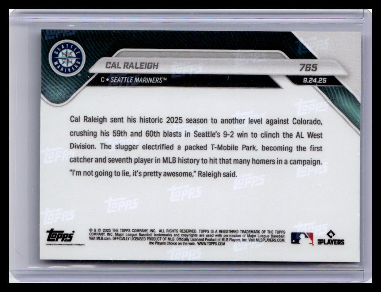 2025 Topps Now #765 Cal Raleigh