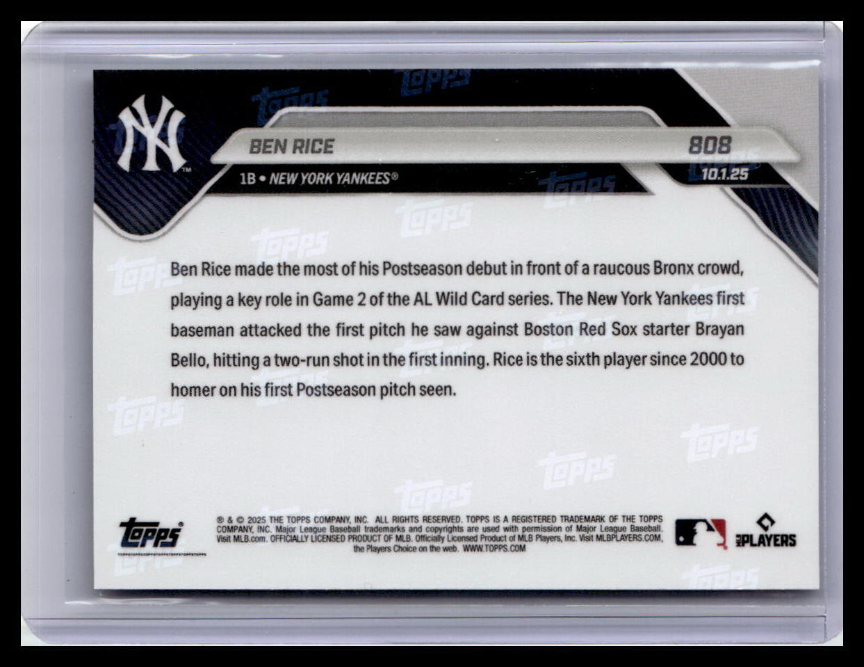 2025 Topps Now #808 Ben Rice
