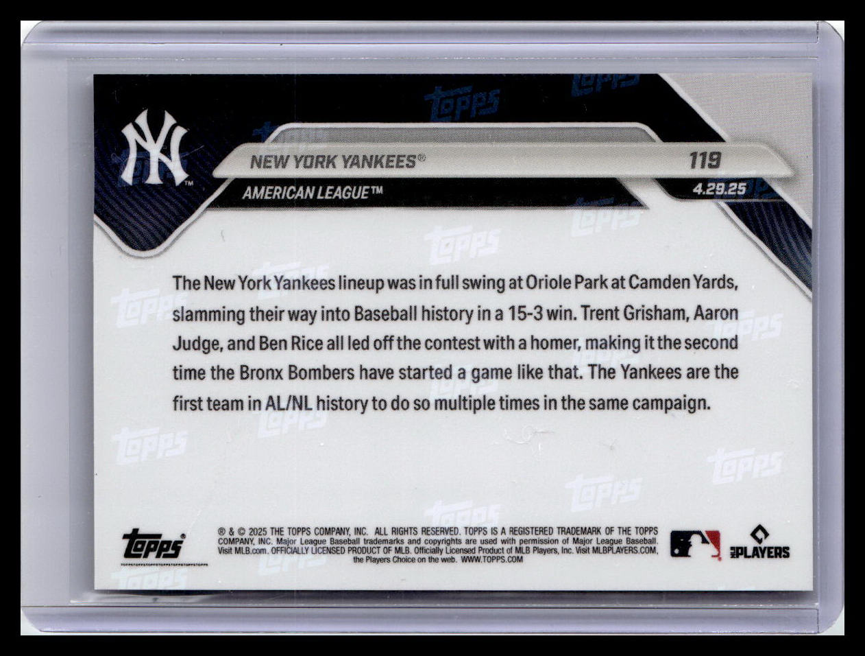 2025 Topps Now #119 New York Yankees