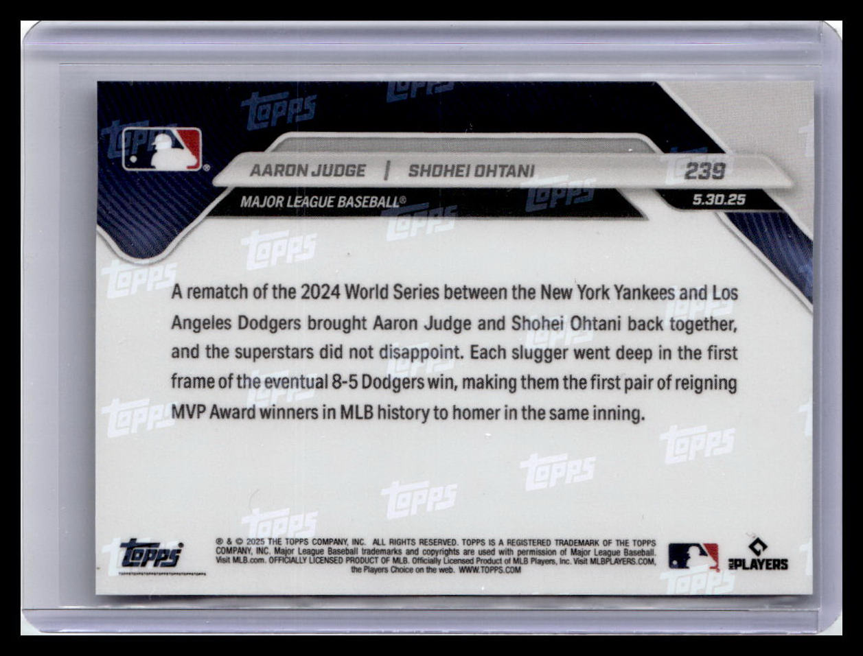 2025 Topps Now #239 Aaron Judge / Shohei Ohtani