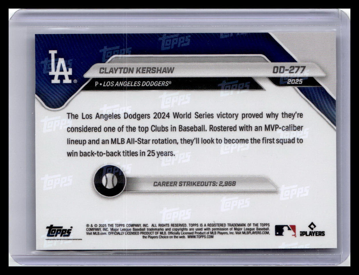 2025 Topps Now Road to Opening Day Los Angeles Dodgers #OD-277 Clayton Kershaw