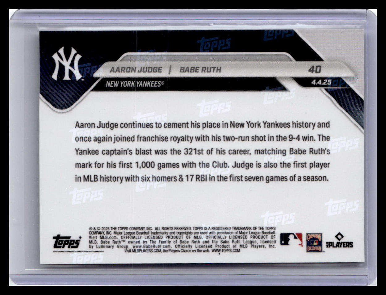 2025 Topps Now #40 Aaron Judge / Babe Ruth PR12926