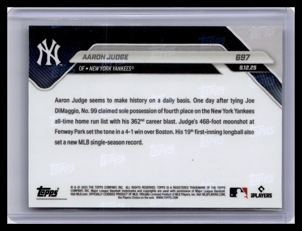 2025 Topps Now #697 Aaron Judge