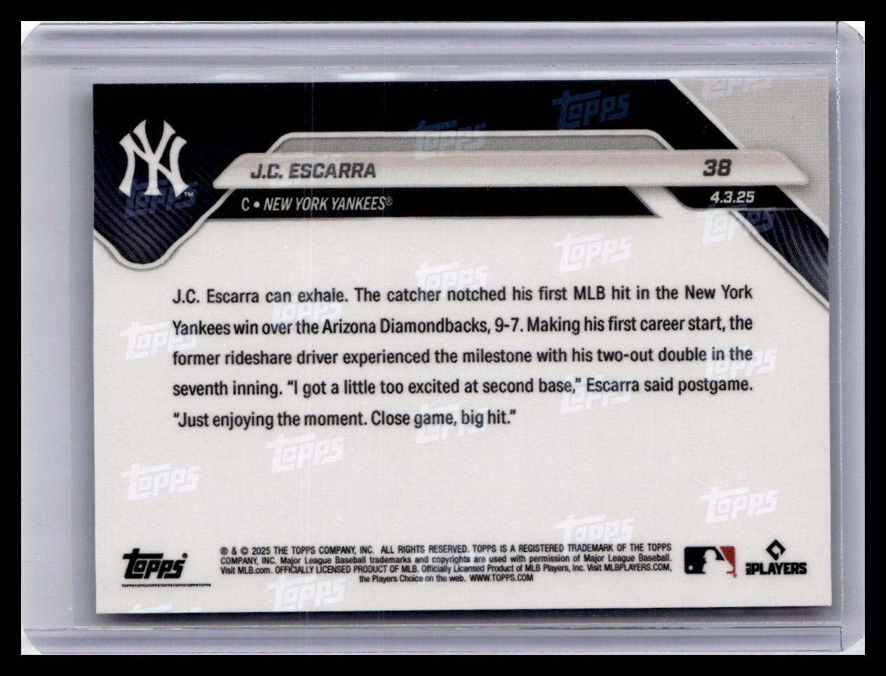 2025 Topps Now #38 J.C. Escarra /50