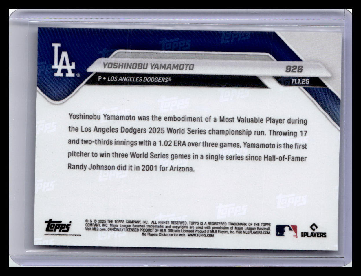 2025 Topps Now #926 Yoshinobu Yamamoto