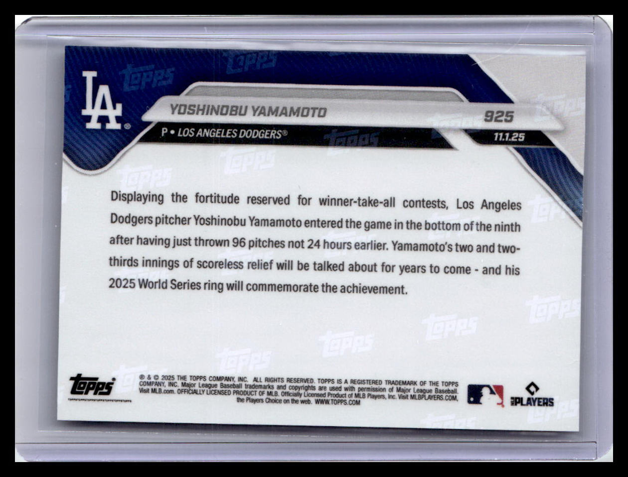 2025 Topps Now #925 Yoshinobu Yamamoto