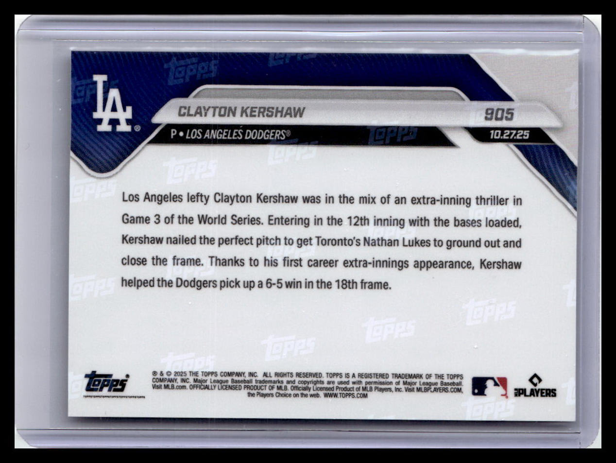 2025 Topps Now #905 Clayton Kershaw