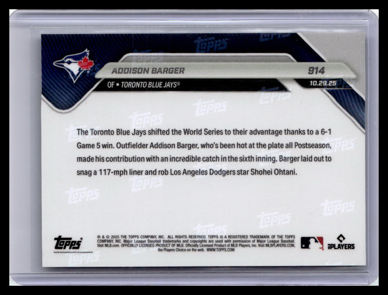 2025 Topps Now #914 Addison Barger