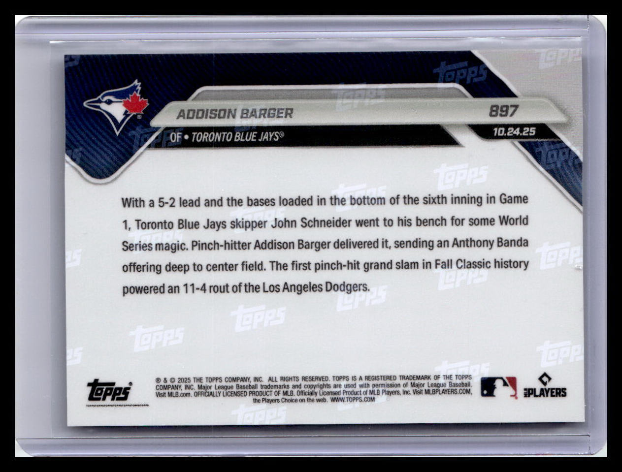 2025 Topps Now #897 Addison Barger