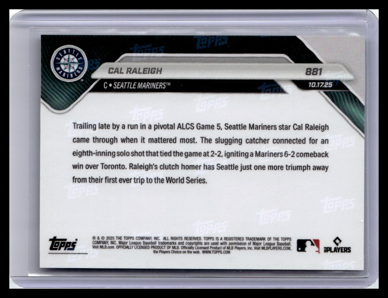 2025 Topps Now #881 Cal Raleigh