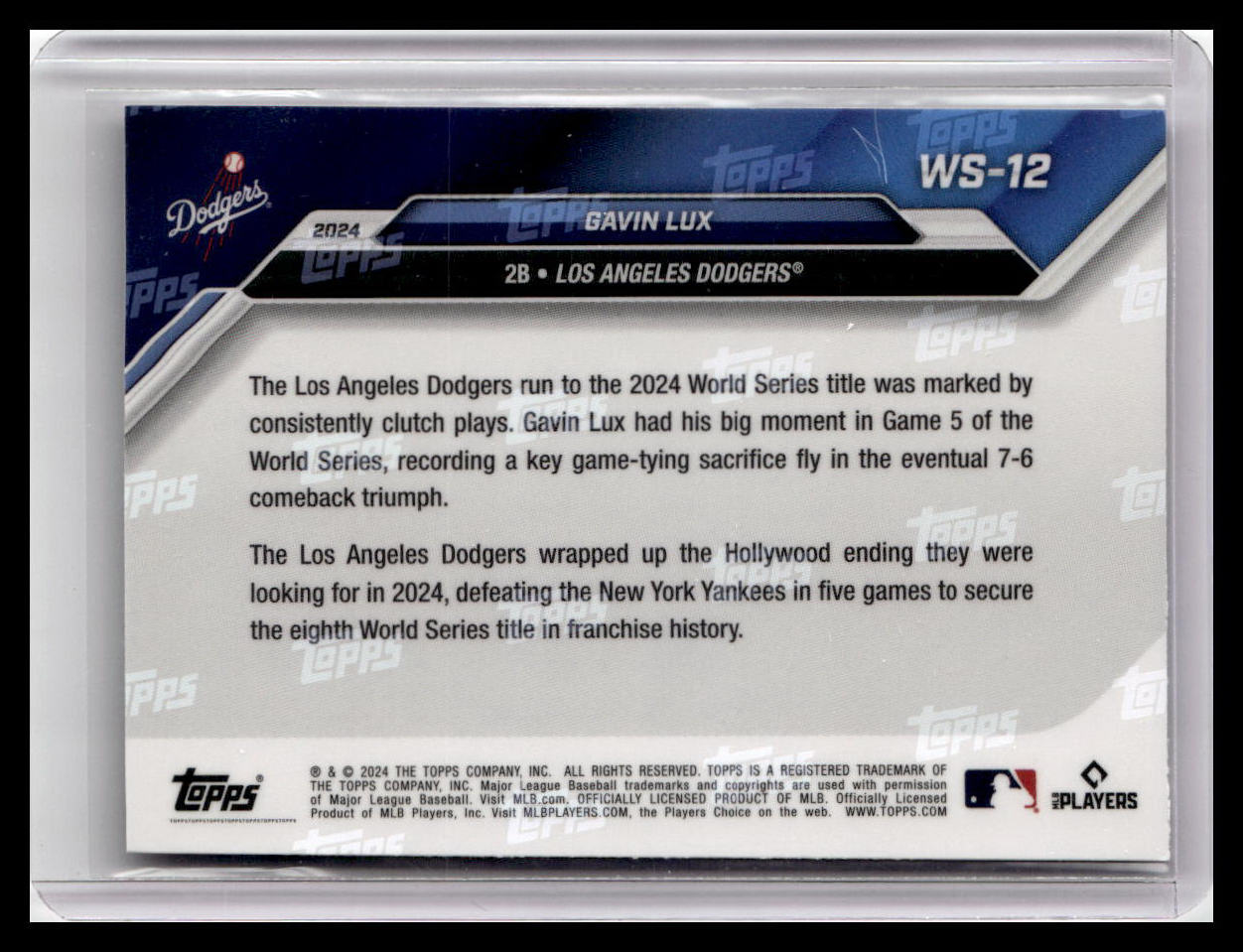 2024 Topps Now World Series Champions Los Angeles Dodgers #WS-12 Gavin Lux White